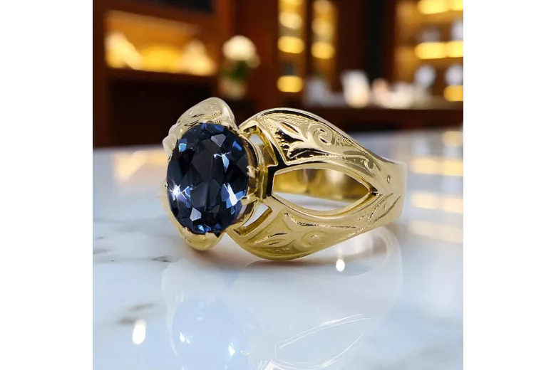 Anneau Saphir Or jaune 14 carats Vintage vrc135y